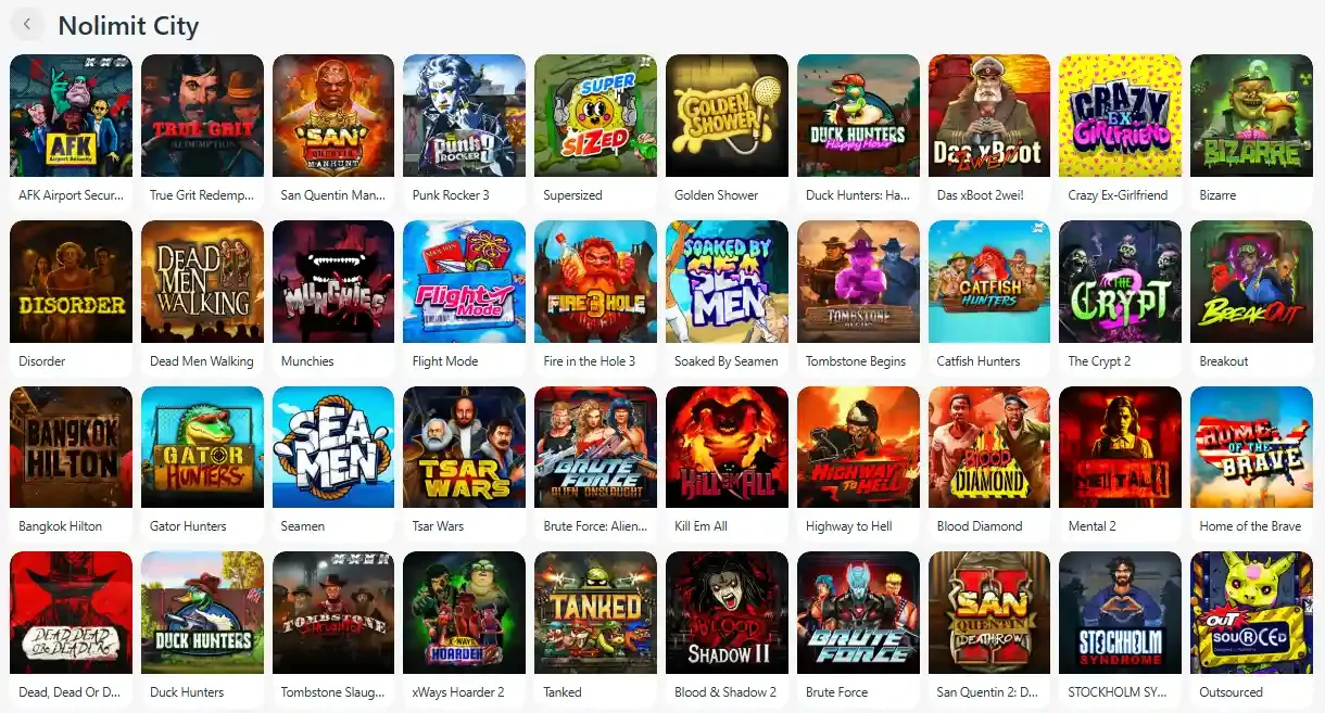Redslot casino Nolimit City games displayed in the provider's slot catalogue