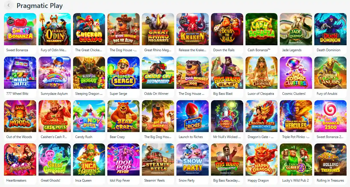 Redslot casino Pragmatic Play games including Sweet Bonanza, Big Bass Blast and other slot titles